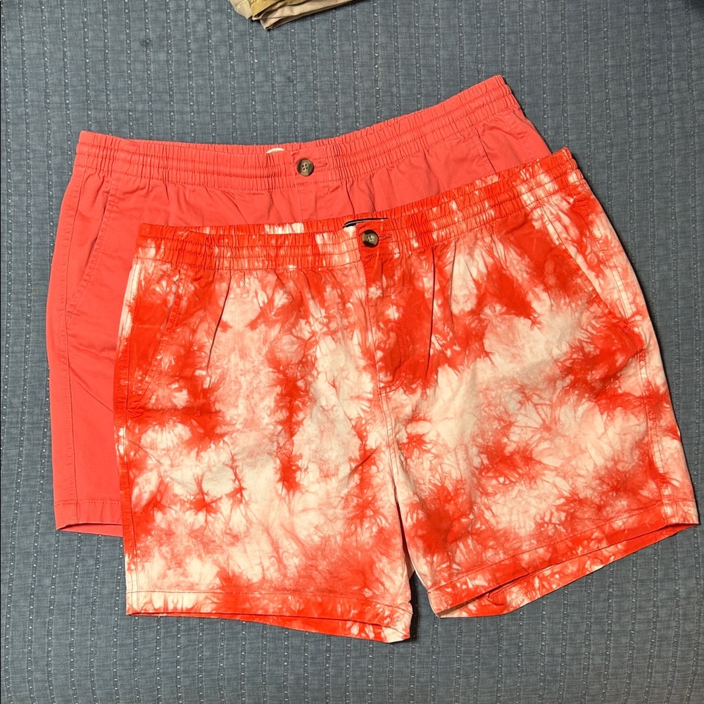 Orange Tie-Dye and Solid Coral Shorts Set